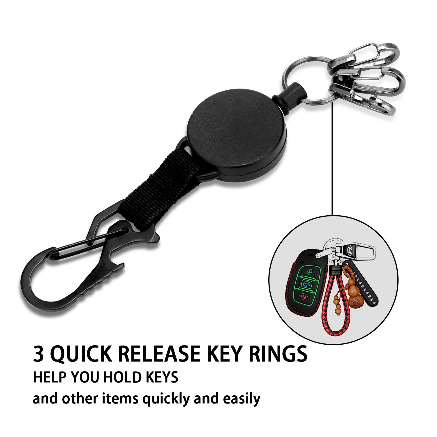 Retractable Key-Chain Badge Reel - Heavy Duty Key Holder Ring with Car –  DELSWIN